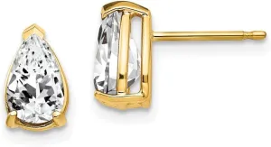 Real 14k Yellow Gold 8x5mm Pear Cubic Zirconia CZ Studs Earrings - 9mm x 5mm