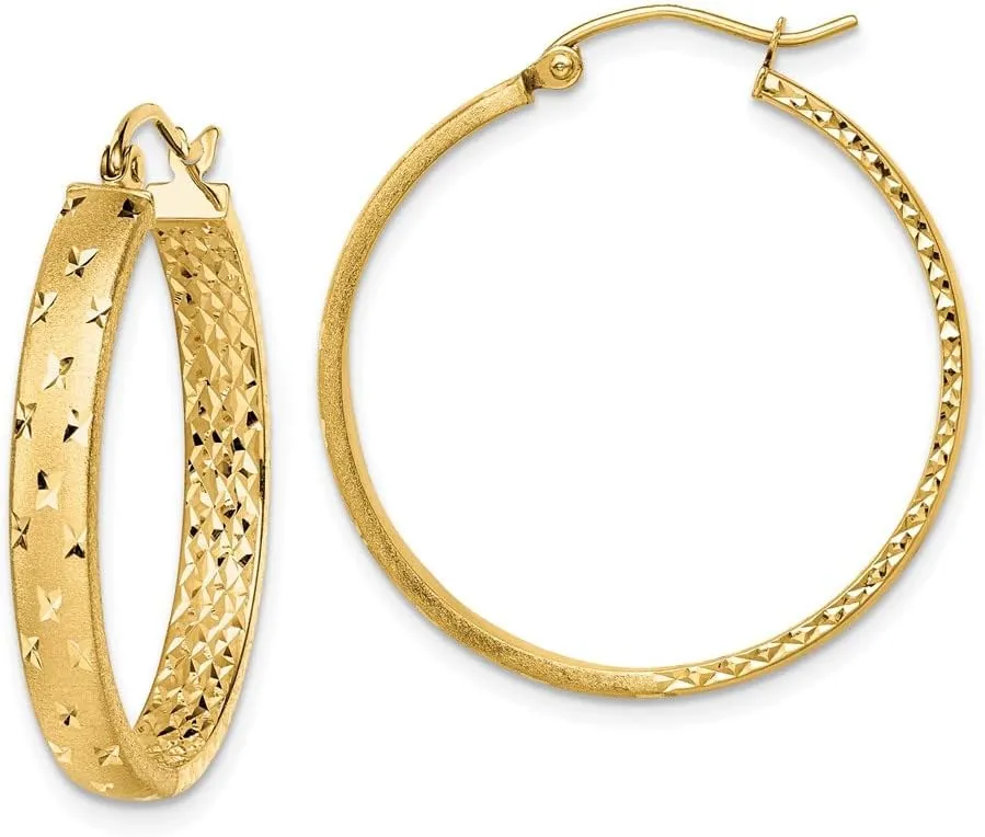 Real 14k Yellow Gold and Diamond-cut Inside Out Hoop Earrings