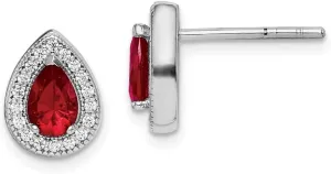 Real 925 Sterling Silver Red and Clear CZ Cubic Zirconia Post Studs Earrings - 10mm x 7mm
