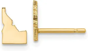 Real 925 Sterling Silver Yellow Gold-Plated ID Small State Studs Earring - 8mm x 6mm
