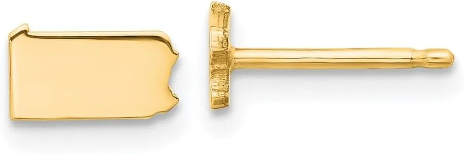 Real 925 Sterling Silver Yellow Gold-Plated PA Small State Studs Earring - 4mm x 7mm
