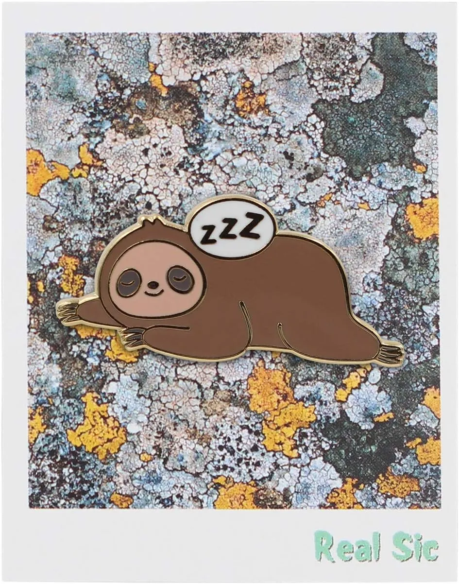 REAL SIC Coffee Sloth, Time For Coffee Enamel Pin - Sleepy Lapel Pin for Jackets, Backpacks, Hats, Tops and Bags