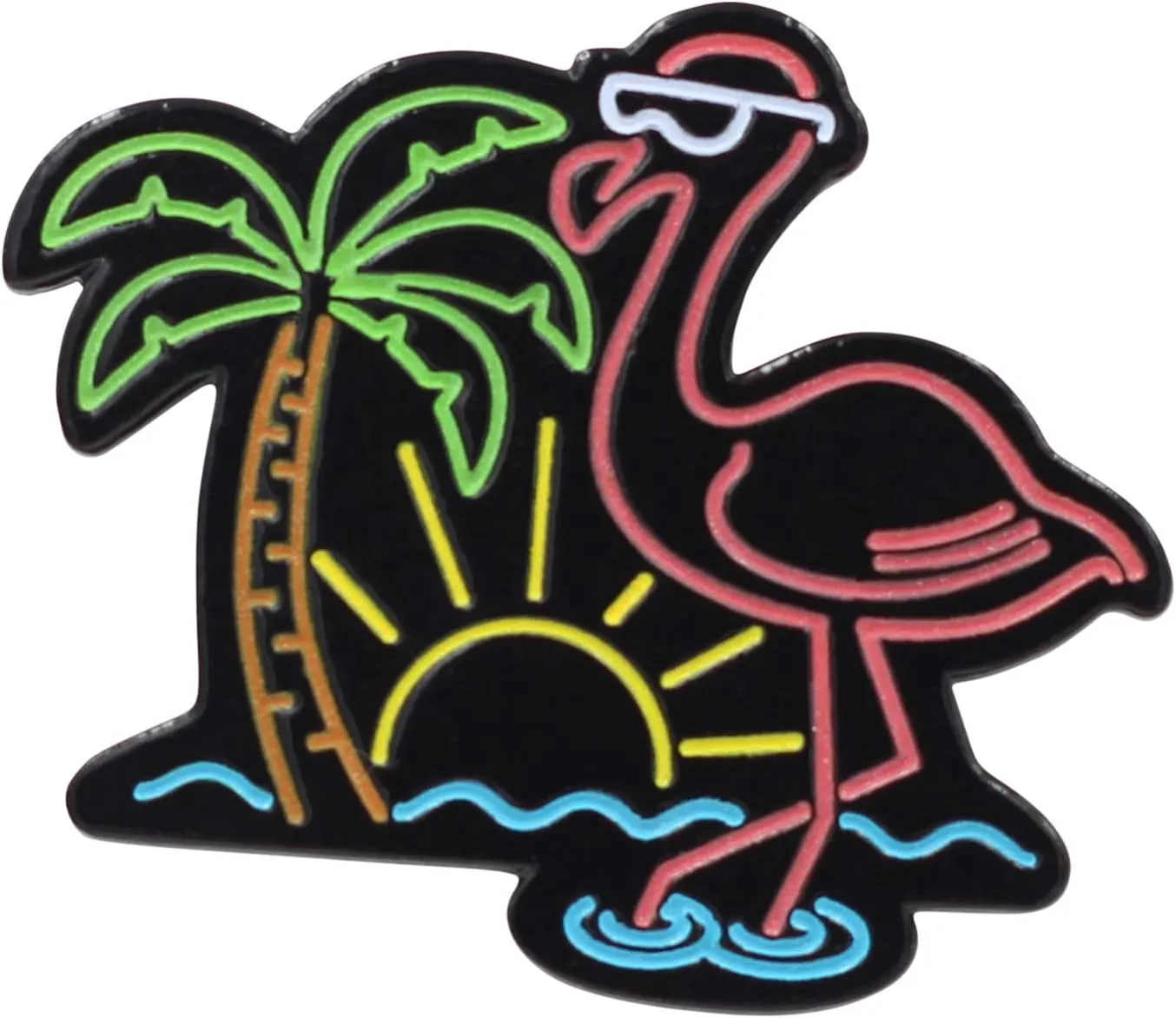 Real Sic Neon Flamingo  Chill Life Beach Enamel Pin - Glow-In-The-Dark Metal Lapel Pin for Backpacks, Jackets, Bags & Tops - Unisex Gift