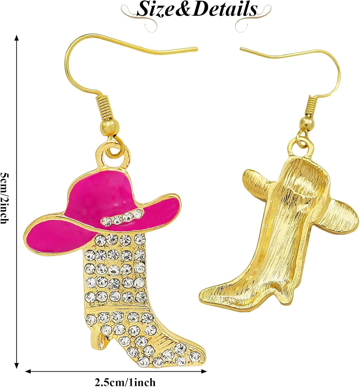 RechicGu Rhinestone Western Boots Earrings Cowgirl Cowboy Enamel Hat Bohemian Rodeo Boot Drop Dangle Earrings for Women