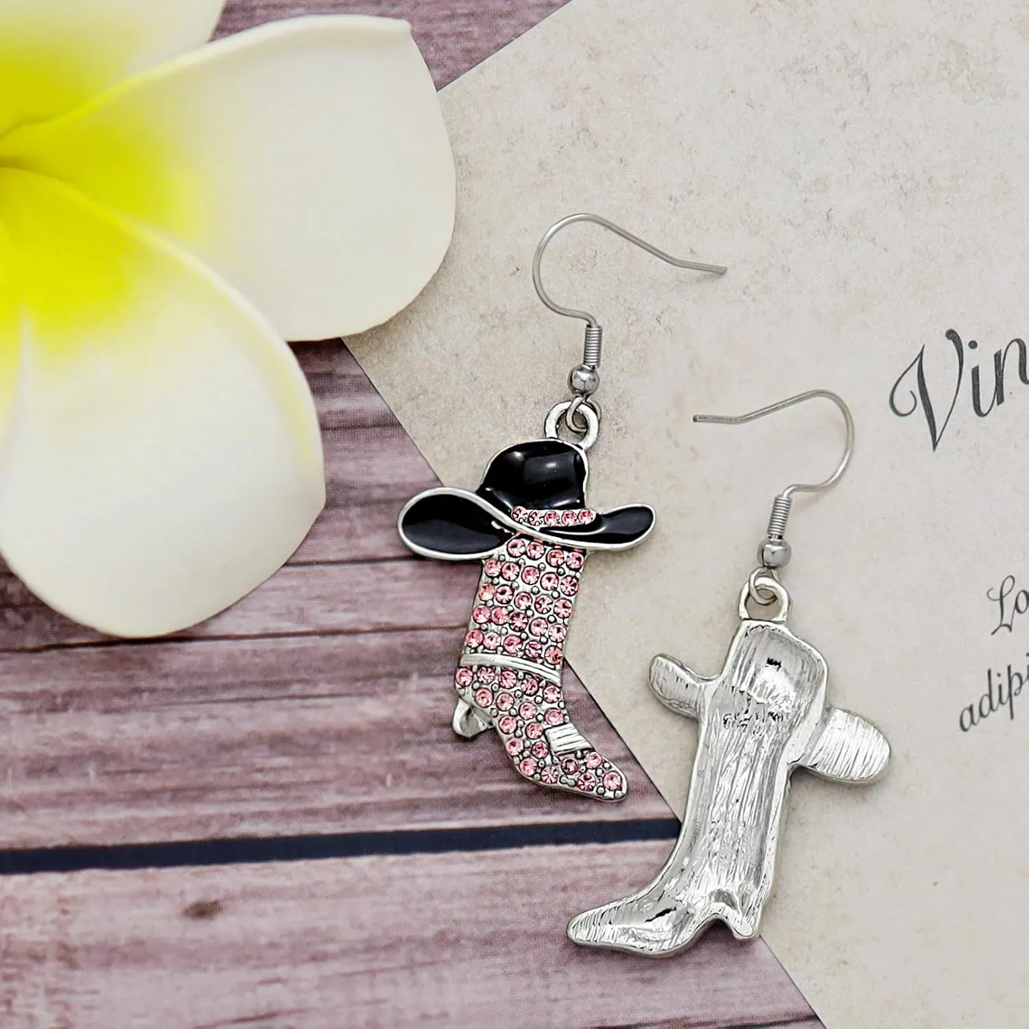 RechicGu Rhinestone Western Boots Earrings Cowgirl Cowboy Enamel Hat Bohemian Rodeo Boot Drop Dangle Earrings for Women