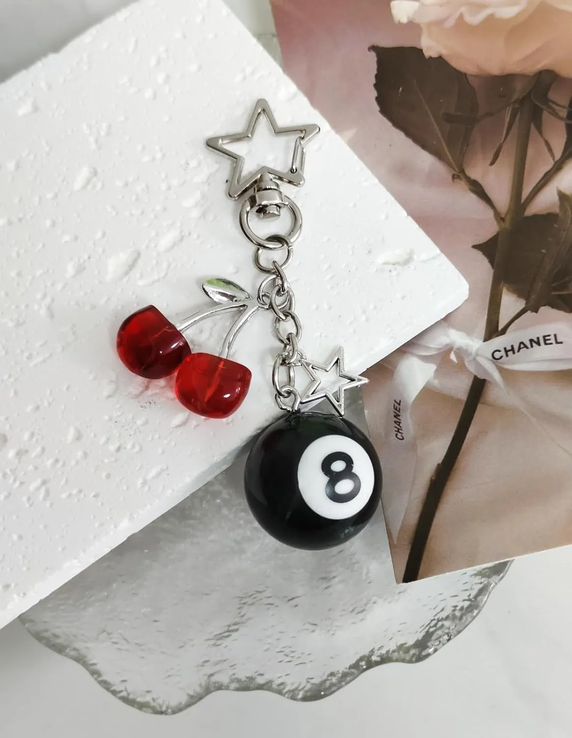 Red/Black Lucky Dice Cherry 8 Ball Keychain Star Bags Charms Cute Y2k Aesthetic Accessory for Keys Women Men