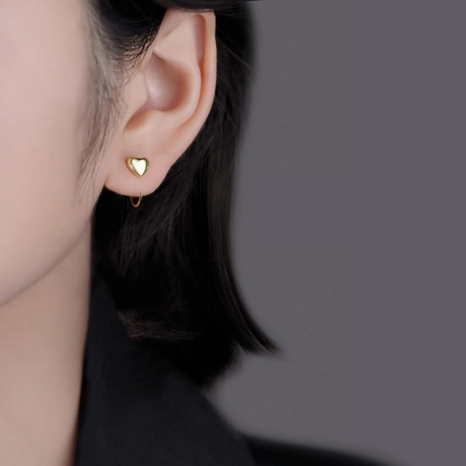Reffeer Solid 925 Sterling Silver Heart Half Hoop Earrings for Women Teens Open Heart Hoop Earrings Love Heart Earrings Huggie