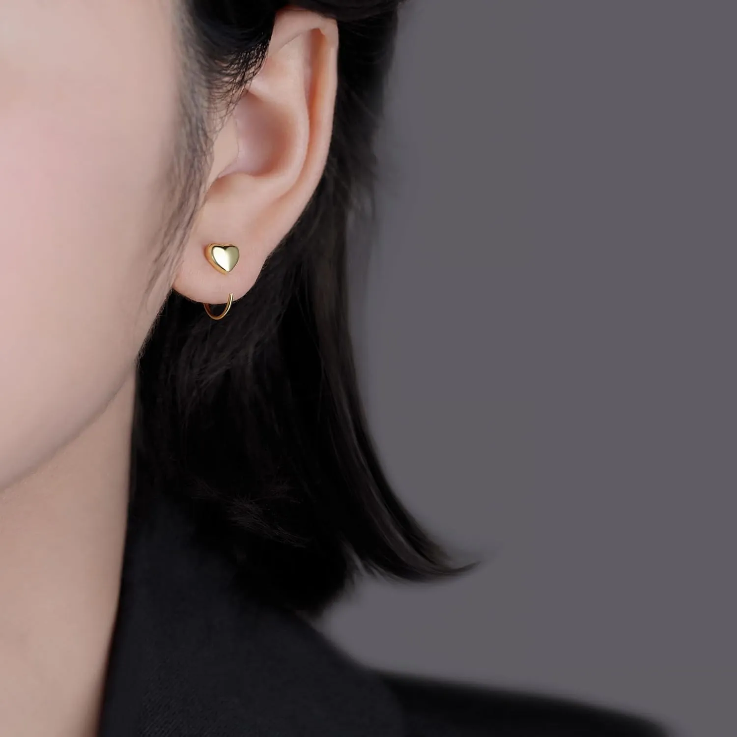 Reffeer Solid 925 Sterling Silver Heart Half Hoop Earrings for Women Teens Open Heart Hoop Earrings Love Heart Earrings Huggie