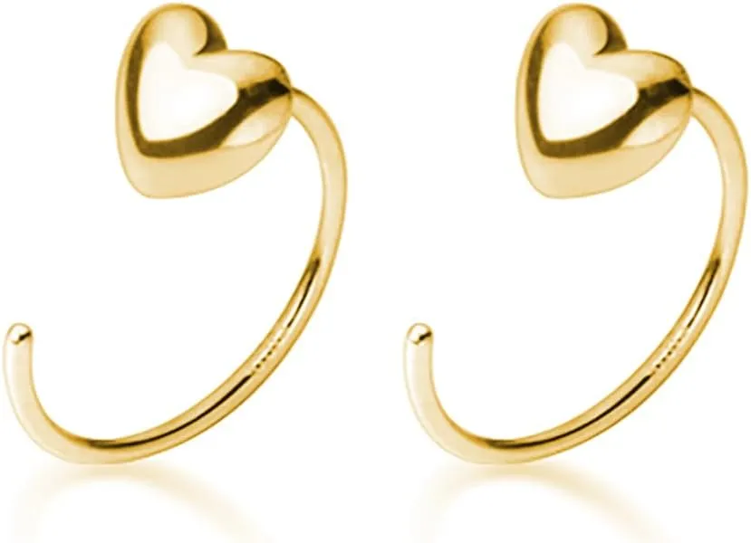 Reffeer Solid 925 Sterling Silver Heart Half Hoop Earrings for Women Teens Open Heart Hoop Earrings Love Heart Earrings Huggie