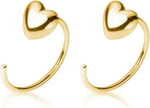 Reffeer Solid 925 Sterling Silver Heart Half Hoop Earrings for Women Teens Open Heart Hoop Earrings Love Heart Earrings Huggie