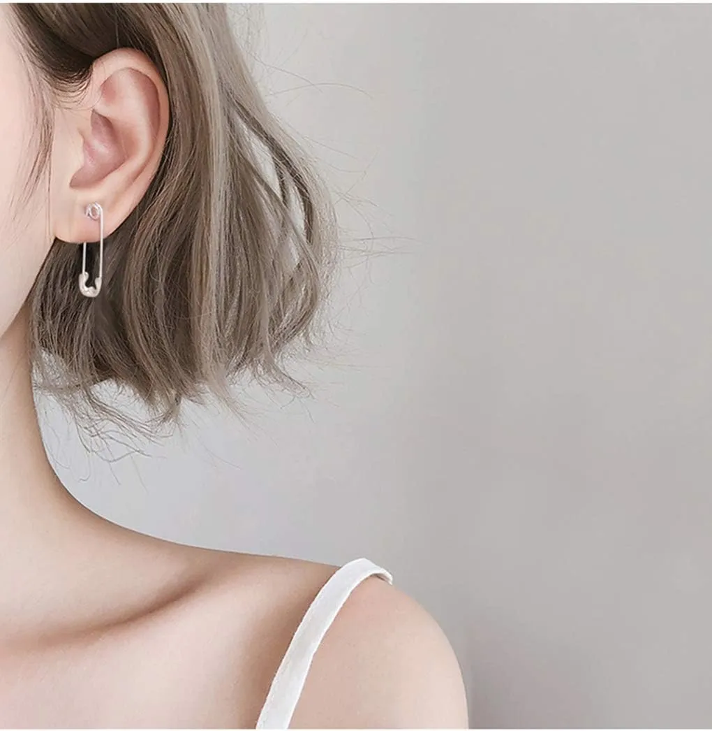 Reffeer Solid 925 Sterling Silver Hoop Earrings Cute paper clip earrings Pin Cartilage earrings For Women