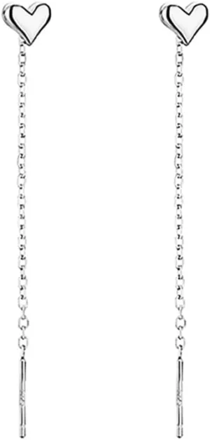 Reffeer Solid 925 Sterling Silver Tiny Cute Heart Dangle Earrings Chain for Women Teens Dangle Earrings Threader Tassel