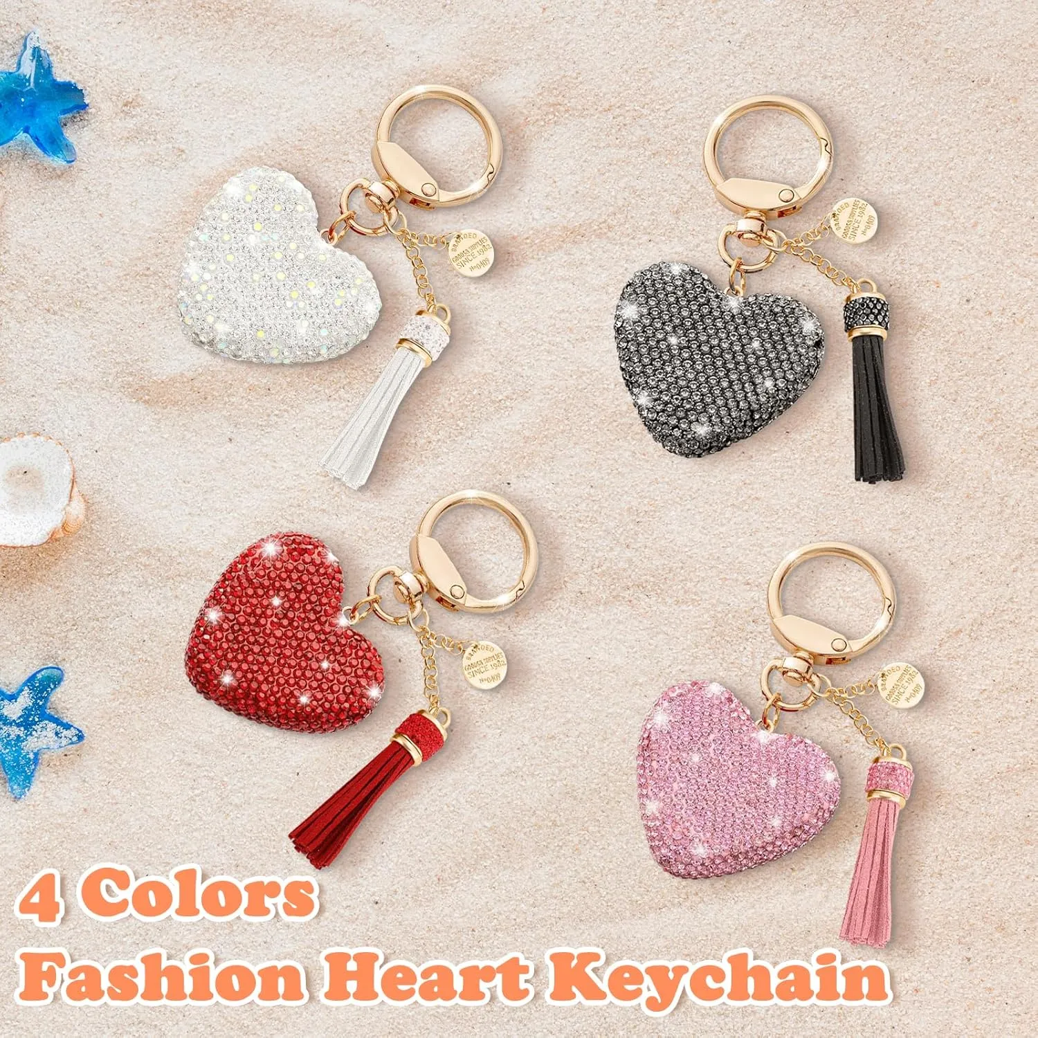 Rhinestone Heart Keychain for Women Sparkly Car Key Chain Glitter Crystal Love Tassel Keychain for Purse Accessories