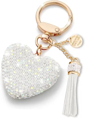Rhinestone Heart Keychain for Women Sparkly Car Key Chain Glitter Crystal Love Tassel Keychain for Purse Accessories