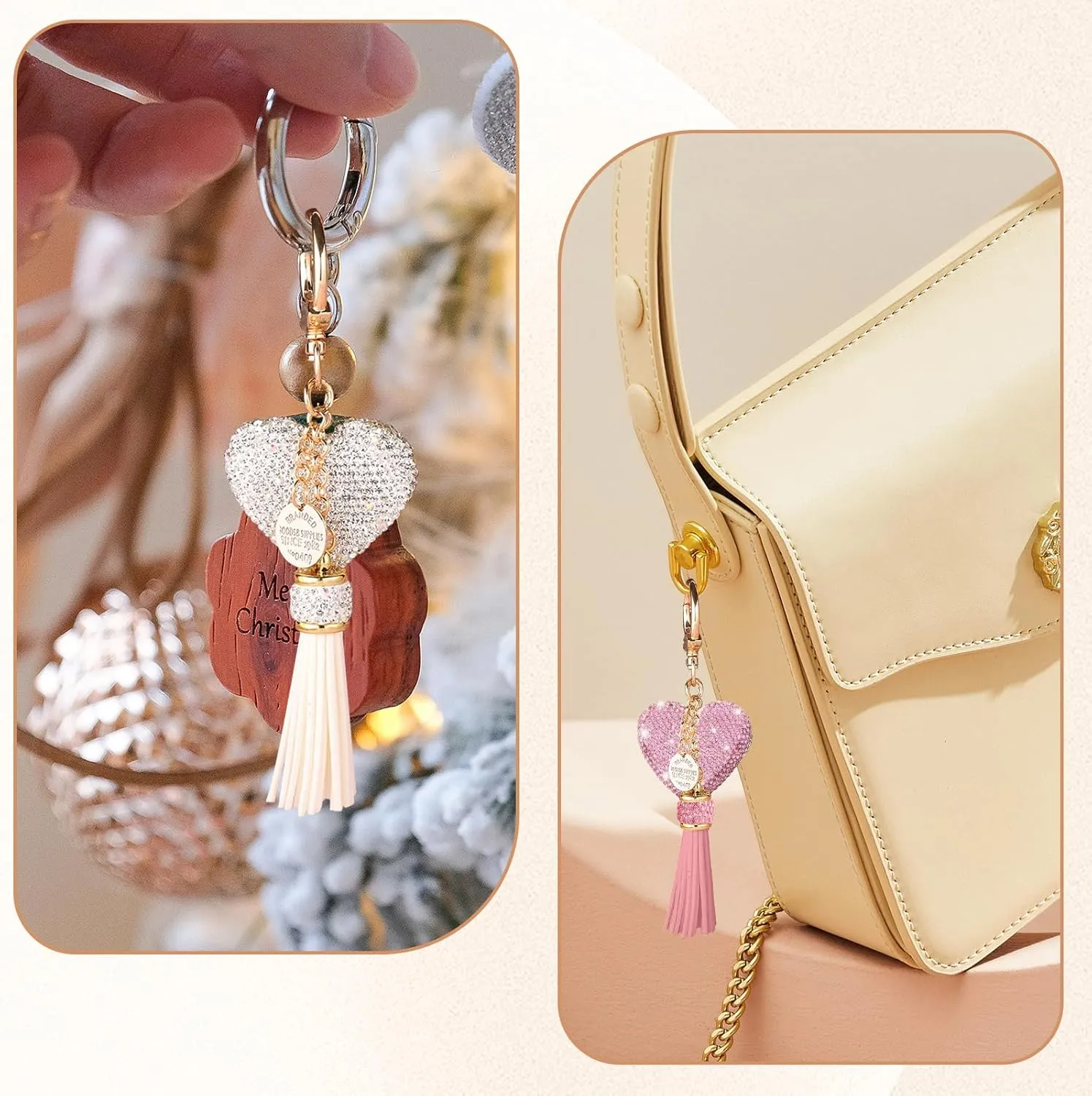 Rhinestone Heart Keychain for Women Sparkly Car Key Chain Glitter Crystal Love Tassel Keychain for Purse Accessories