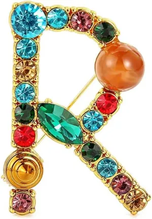 Rhinestone Initial Brooch - 26 Letter A-Z Lapel Pin with Colorful Crystals - Capital Letter Pin for Women & Girls - Suitable for Dress, Suit, Bags & Decors