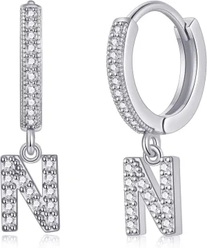 SANNYRA Initial Hoop Earrings for Women, 14K Gold Silver Rose Gold Plated CZ Letter Hypoallergenic Stud Earring Gifts
