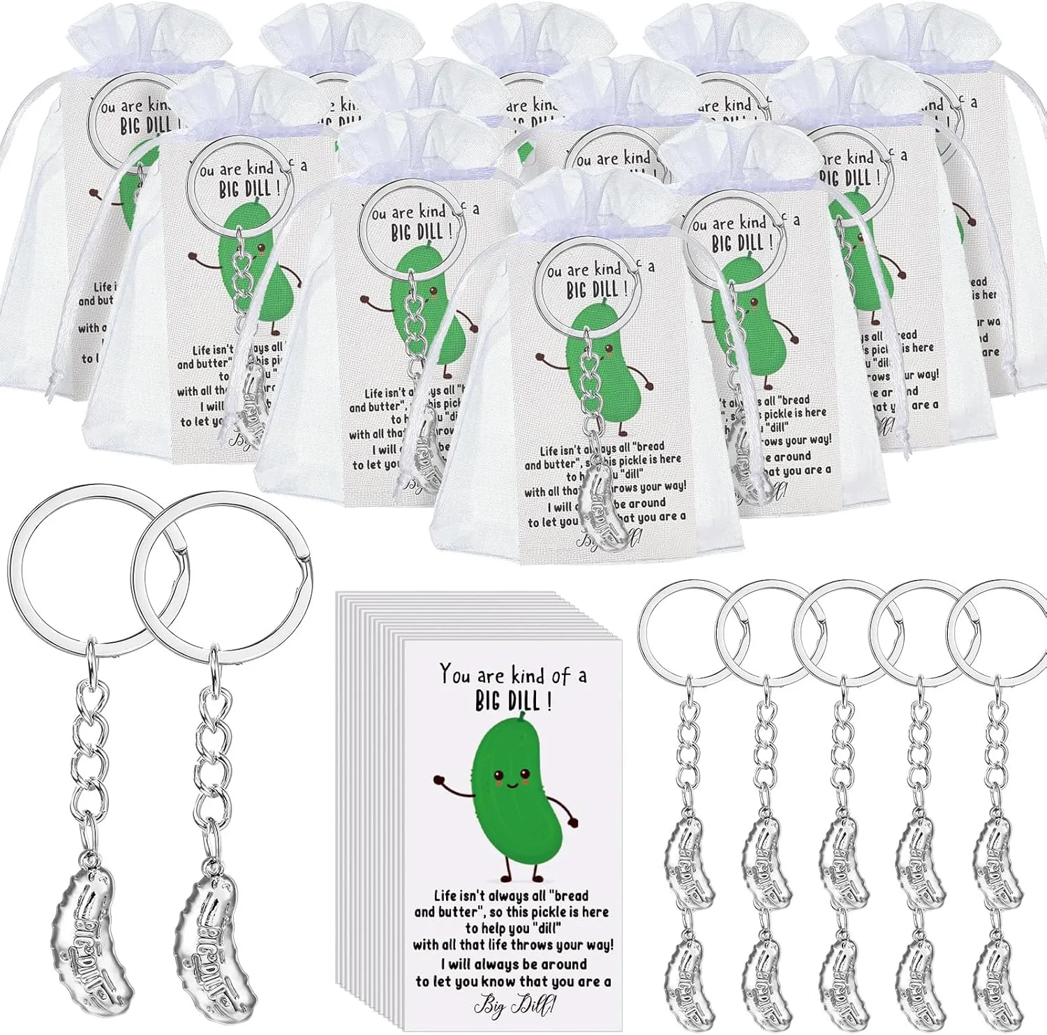 Sasylvia 30 Set Employee Appreciation Gifts Pickle Keychains with Positive Cards Bulk Inspirational Gifts for Coworker Staff Teacher Friends