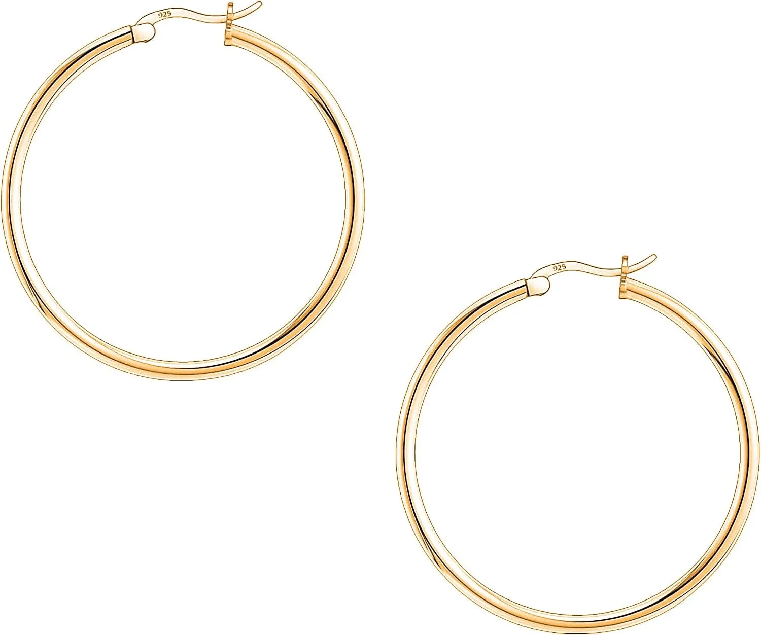 Savlano 925 Sterling Silver Round Hoop Earrings  18K Gold Plated Hoop Earrings for Women & Men Comes in 30MM-80MM with a Gift Box