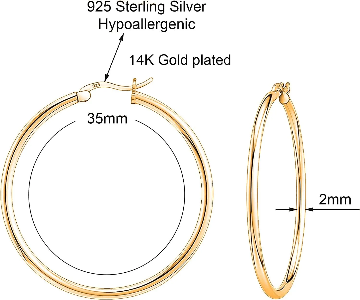 Savlano 925 Sterling Silver Round Hoop Earrings  18K Gold Plated Hoop Earrings for Women & Men Comes in 30MM-80MM with a Gift Box