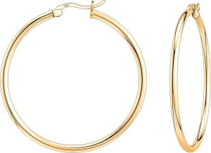 Savlano 925 Sterling Silver Round Hoop Earrings  18K Gold Plated Hoop Earrings for Women & Men Comes in 30MM-80MM with a Gift Box