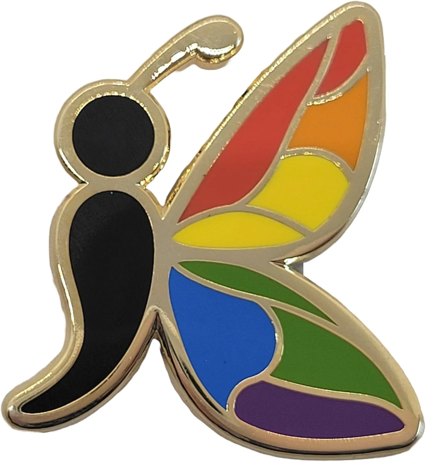Semicolon Butterfly Pin with Rainbow Pride Colors | Suicide Prevention Mental Health Awareness Enamel Lapel Pin