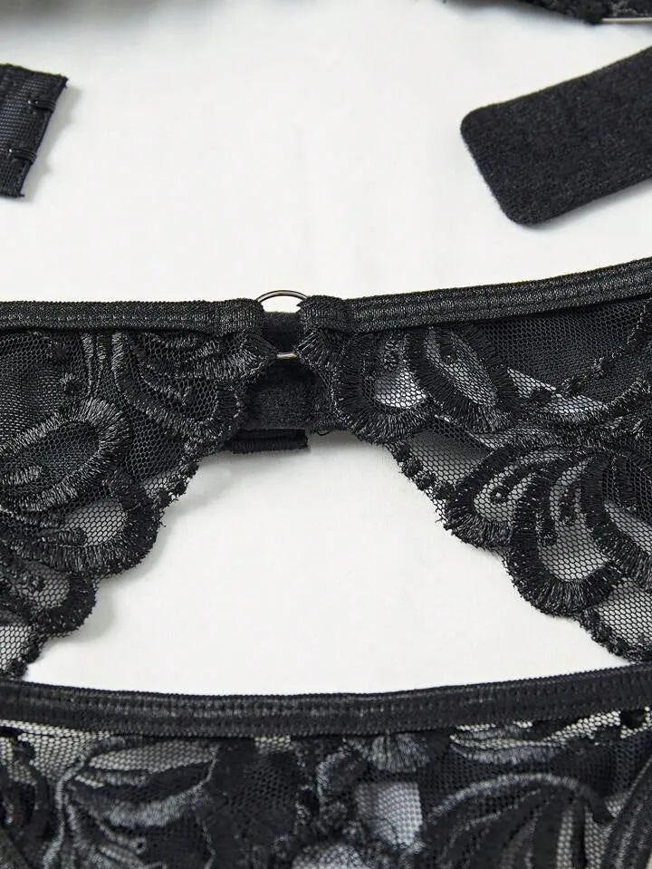 Sexy Black Lingerie Set 5pack Underwire Garter Stockings