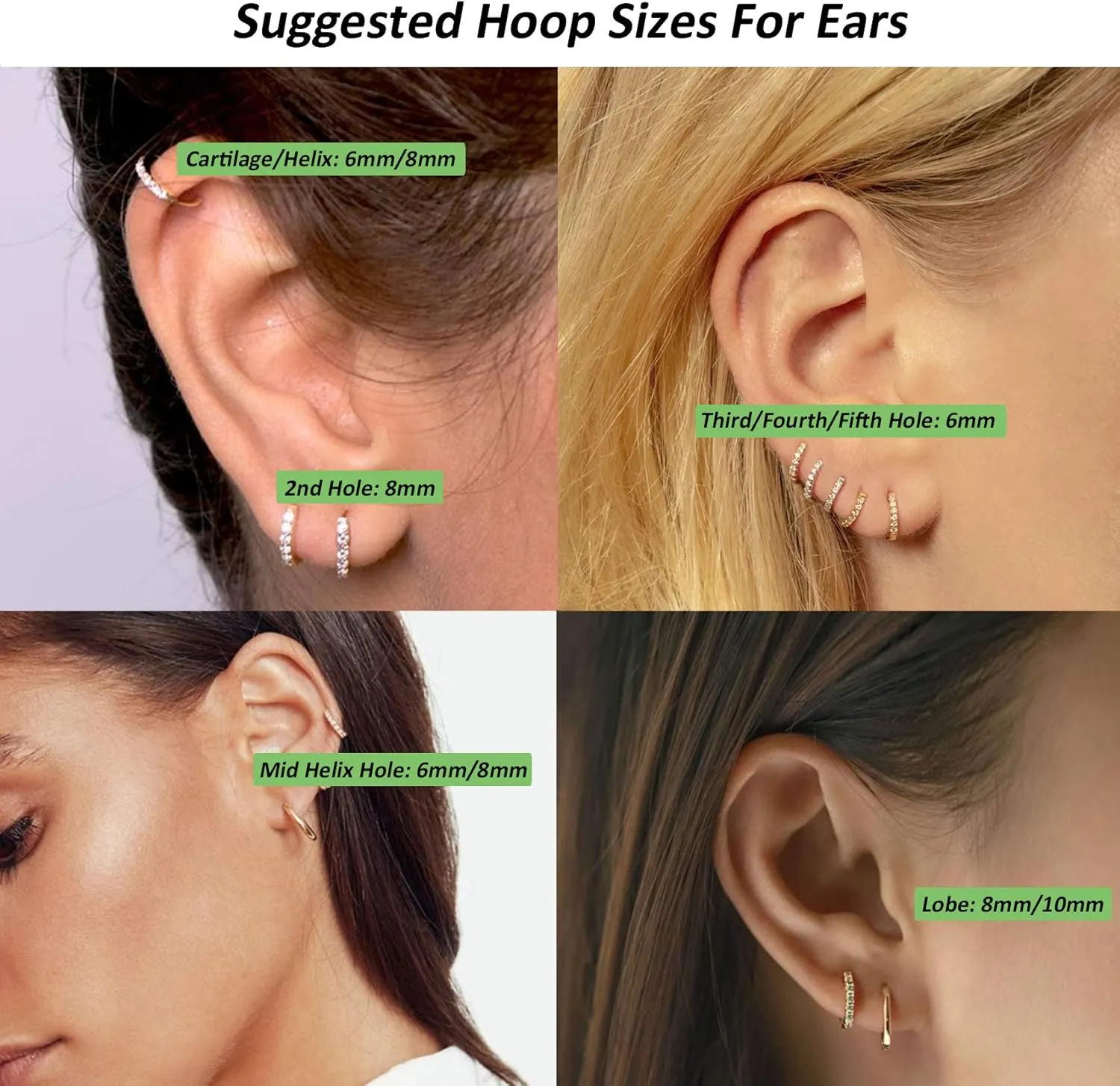 Silver Huggie Hoop Earrings for Women, 3 Pairs Tiny Hypoallergenic Sterling Silver Cartilage Hoops | 14k Gold Small Cubic Zirconia Cuff Earrings Mini Piercing Jewelry (6/8/10/12mm)