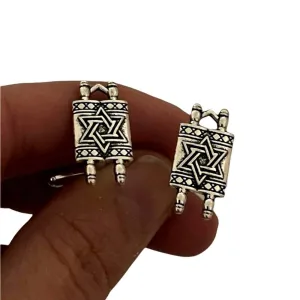 Silver Torah Jewish Star Of David Lapel Tie Pin Brooch and Cufflinks, Hebrew Judaica Rosh Hashanah Suit Tie Necktie Gift for Men Women