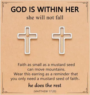 Silver/Gold Mustard Seed Cross Stud Earrings Inspirational Christian Christmas Easter Gifts for Women Her Girls