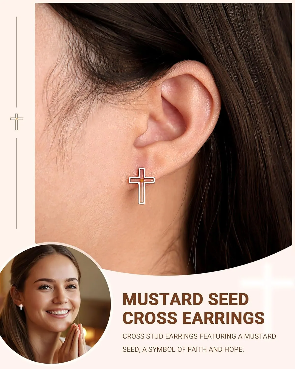 Silver/Gold Mustard Seed Cross Stud Earrings Inspirational Christian Christmas Easter Gifts for Women Her Girls