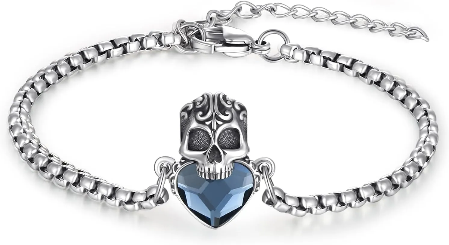 Skull Bracelet 925 Sterling Silver Skull Crystal Bracelet Adjustable Bracelet Gothic Bracelet Skull Jewelry Gift for Women Men