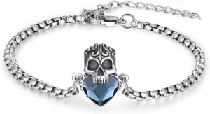 Skull Bracelet 925 Sterling Silver Skull Crystal Bracelet Adjustable Bracelet Gothic Bracelet Skull Jewelry Gift for Women Men