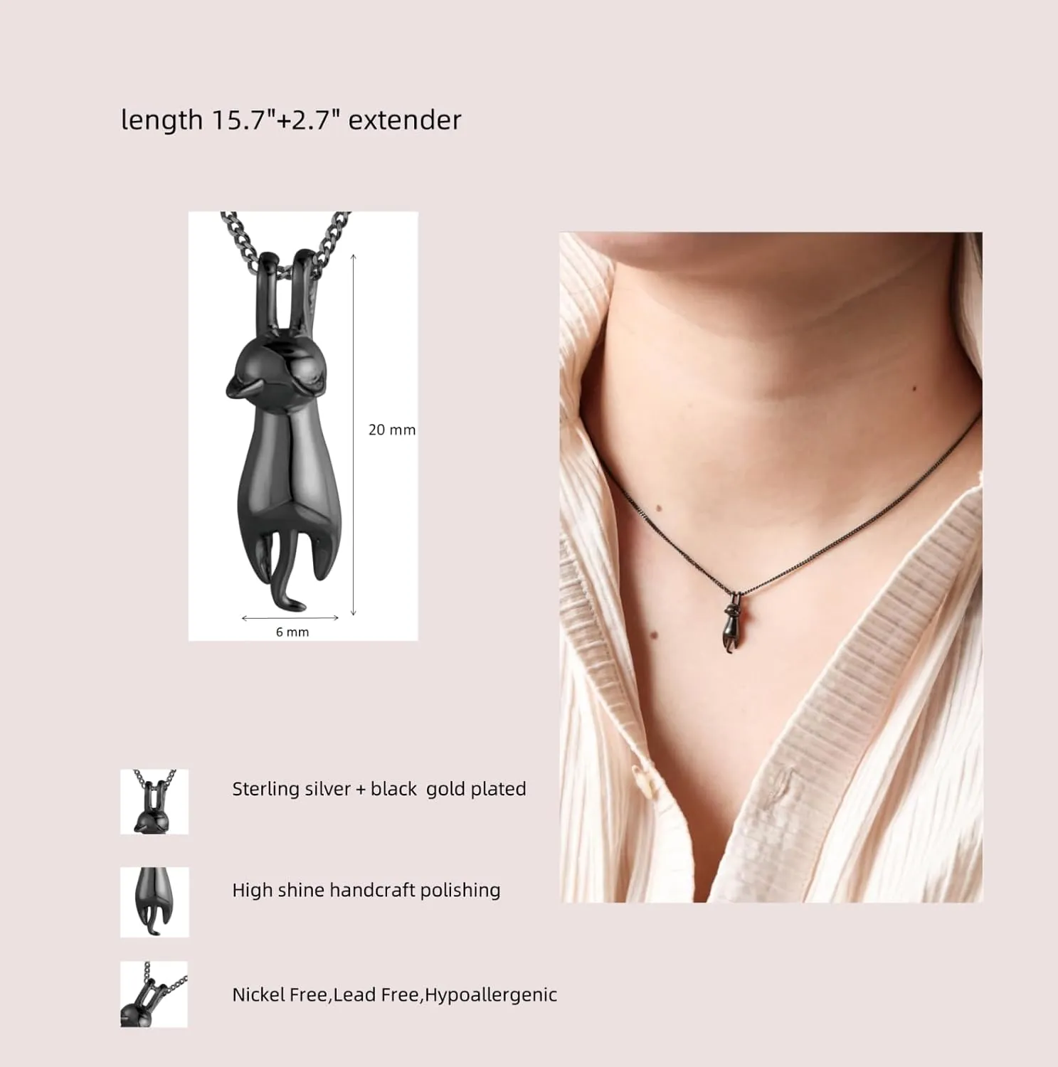 S.Leaf Sterling Silver Cat Necklace - Kitten Jewelry for Cat Lovers - Themed Gifts for Women