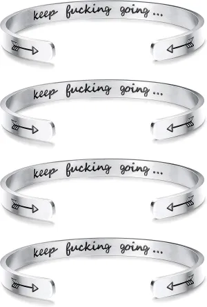 Sllaiss 4 Pcs Inspirational Bracelets Stainless Steel Cuff Bangle Bracelet for Women Men Engraved Motivational Friendship Encouragement Bracelet Graduation Gifts