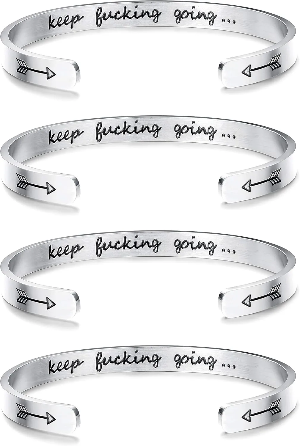Sllaiss 4 Pcs Inspirational Bracelets Stainless Steel Cuff Bangle Bracelet for Women Men Engraved Motivational Friendship Encouragement Bracelet Graduation Gifts
