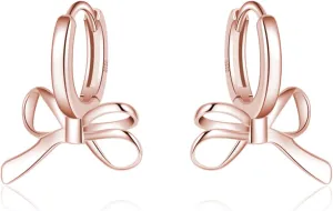 SLUYNZ 925 Sterling Silver Bow Hoop Earrings for Women Teens Ribbon Huggie Earrings for Mother's Day