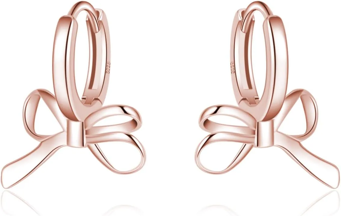 SLUYNZ 925 Sterling Silver Bow Hoop Earrings for Women Teens Ribbon Huggie Earrings for Mother's Day
