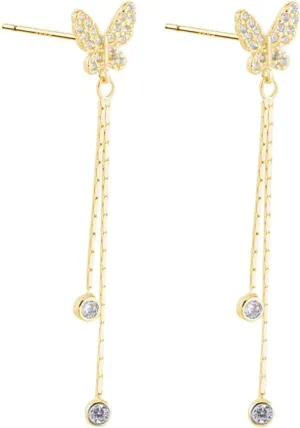 SLUYNZ Sterling Silver CZ Butterfly Earrings for Women Teens Butterfly Long Drop Dangle Earrings