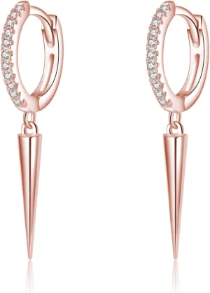 SLUYNZ Sterling Silver Spike Earrings Hoop for Women Teens Geometric Huggie Hoop Earrings Drop Punk Earrings Minimalist Huggie