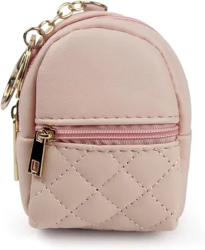 Small Change Coin Purse, Mini Backpack Cute Cosmetic Bag for Women with Keychain and 2 Zipper Layers, Change Purse for Travel and Dating (Pink)