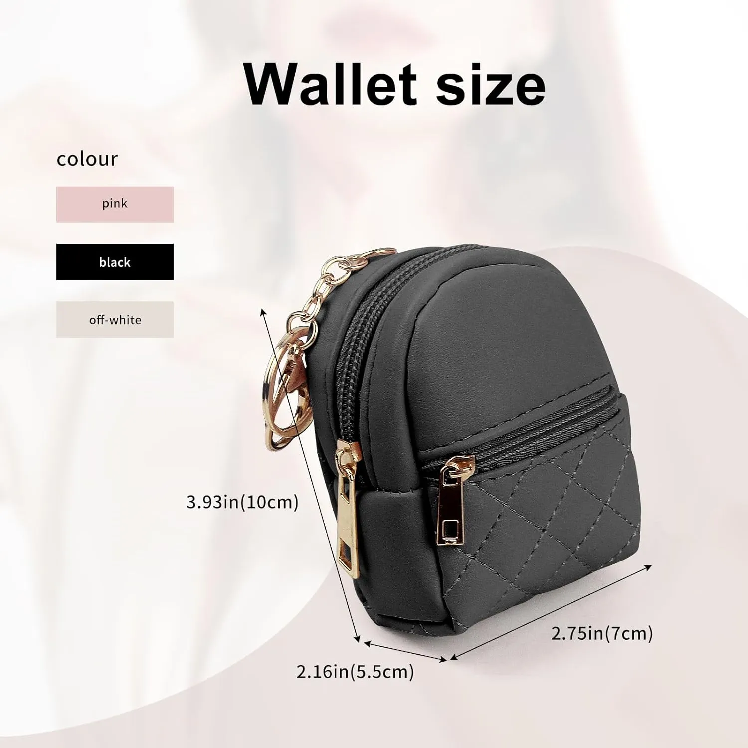 Small Change Coin Purse, Mini Backpack Cute Cosmetic Bag for Women with Keychain and 2 Zipper Layers, Change Purse for Travel and Dating (Pink)