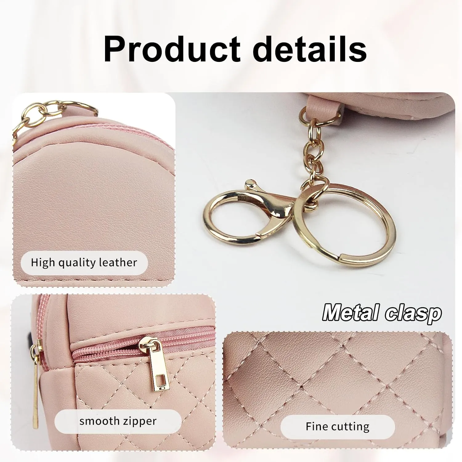 Small Change Coin Purse, Mini Backpack Cute Cosmetic Bag for Women with Keychain and 2 Zipper Layers, Change Purse for Travel and Dating (Pink)