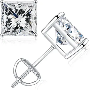 SMILEST 0.6-4ct Princess Cut Moissanite Earrings, D Color VVS1 Clarity Lab Created Earring 925 Sterling Silver Moissanite Screw Back Earrings Studs for Women Men