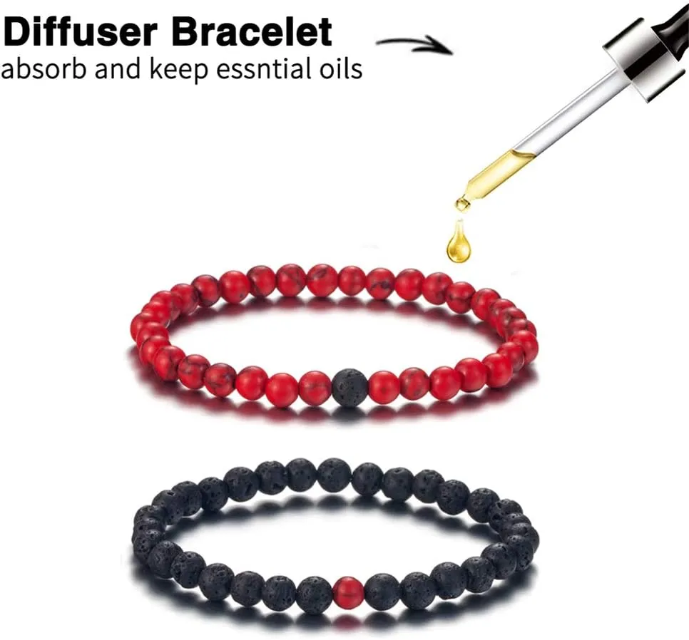 Softones 6MM Lava Rock Aromatherapy Anxiety Essential Oil Diffuser Beads Bracelet for Women Men,Friendship Couples Gifts Natural Stone Bracelets