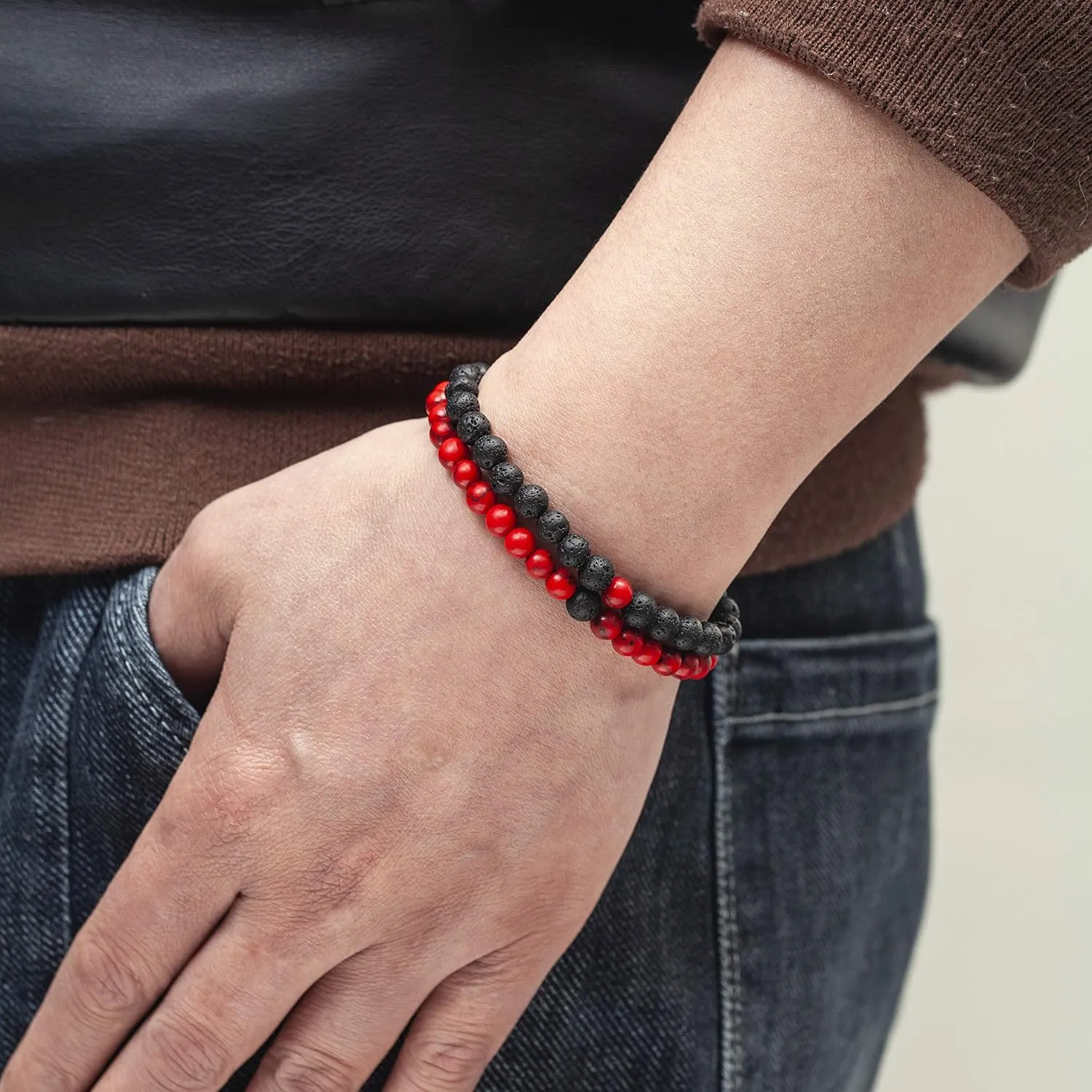 Softones 6MM Lava Rock Aromatherapy Anxiety Essential Oil Diffuser Beads Bracelet for Women Men,Friendship Couples Gifts Natural Stone Bracelets
