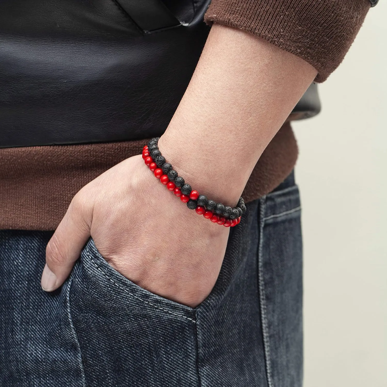 Softones 6MM Lava Rock Aromatherapy Anxiety Essential Oil Diffuser Beads Bracelet for Women Men,Friendship Couples Gifts Natural Stone Bracelets