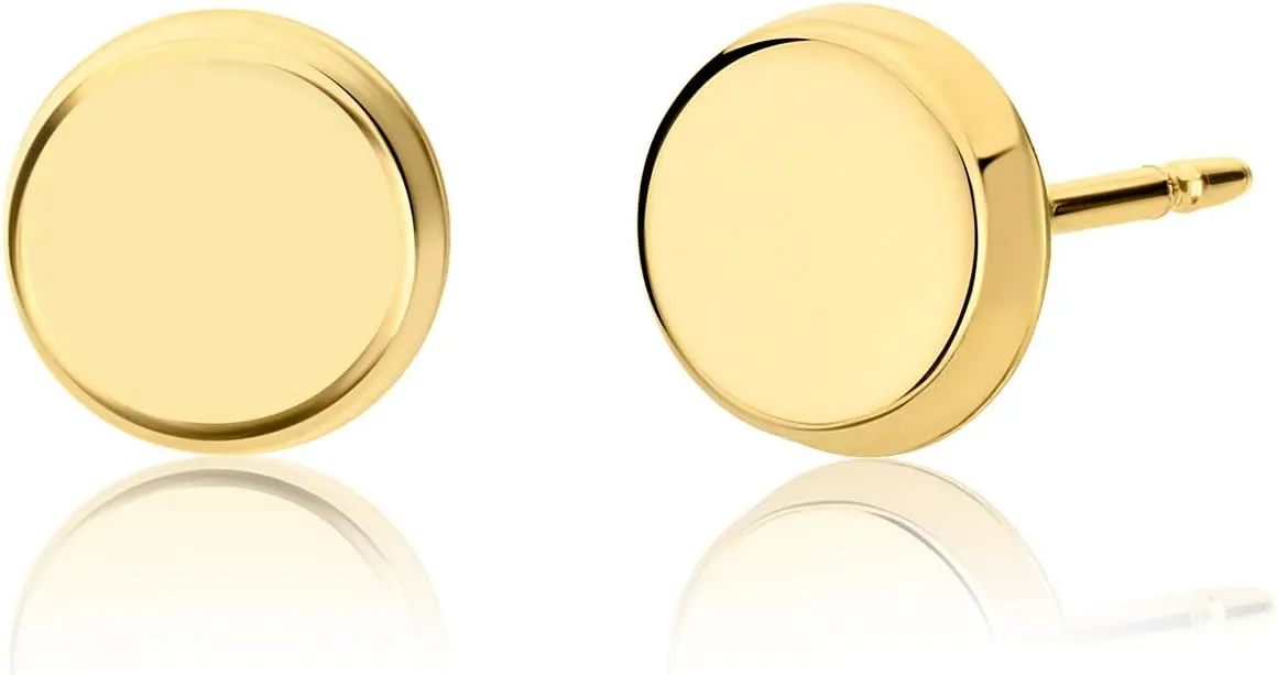 Solid 14k Yellow Gold Polished Dot Stud Earrings Circle Disc Minimalist Jewelry