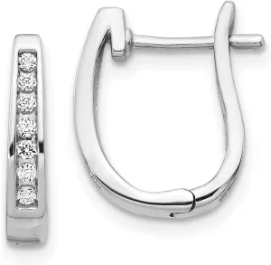 Solid Real 14K White Gold Diamond 3mm Hinged Hoop Huggie Earrings - 14mm x 11mm (.148 cttw.)