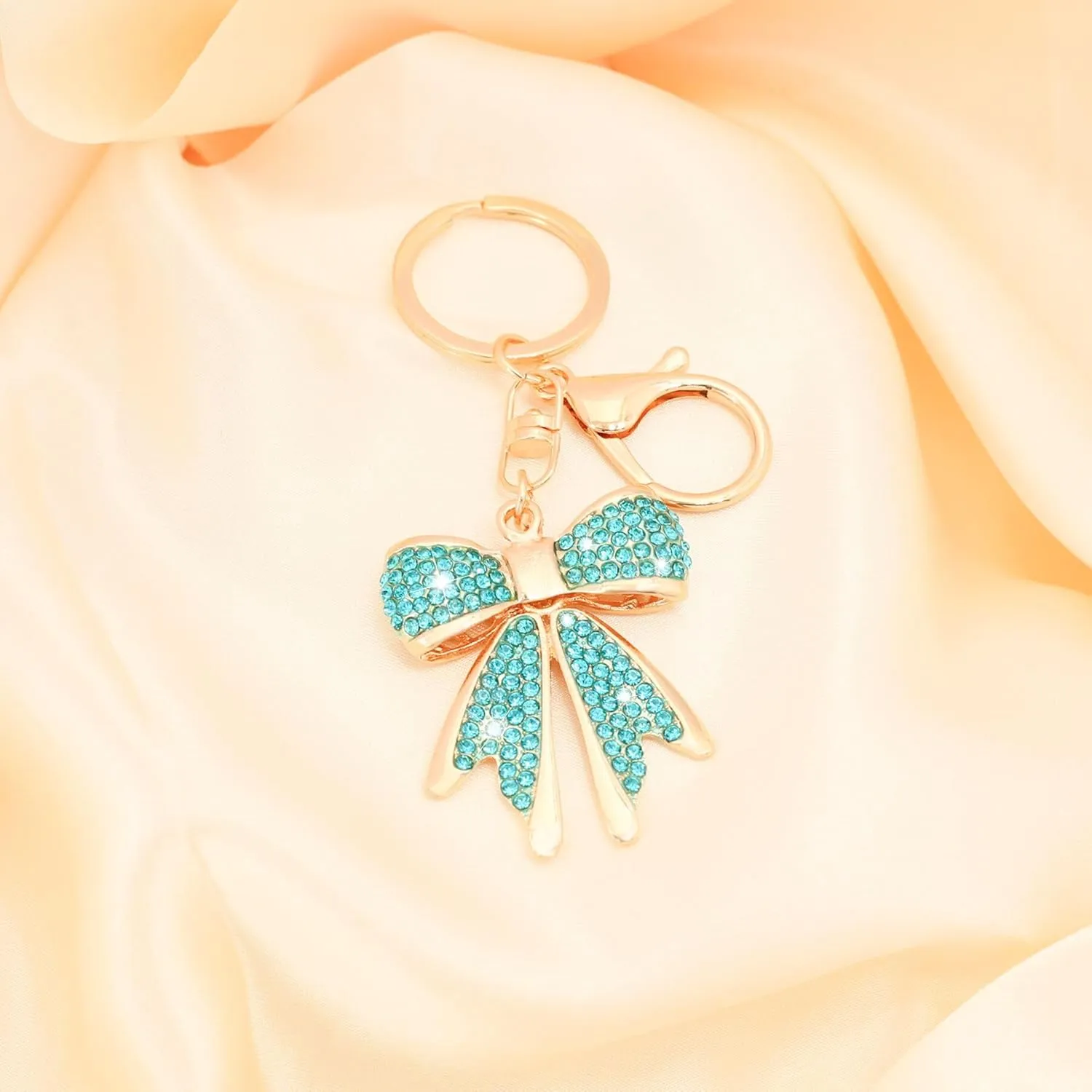 Sparkly Gold Plated Color Rhinestone Bow Keychains for Women,Charms for Key Purse Handbags Backpacks